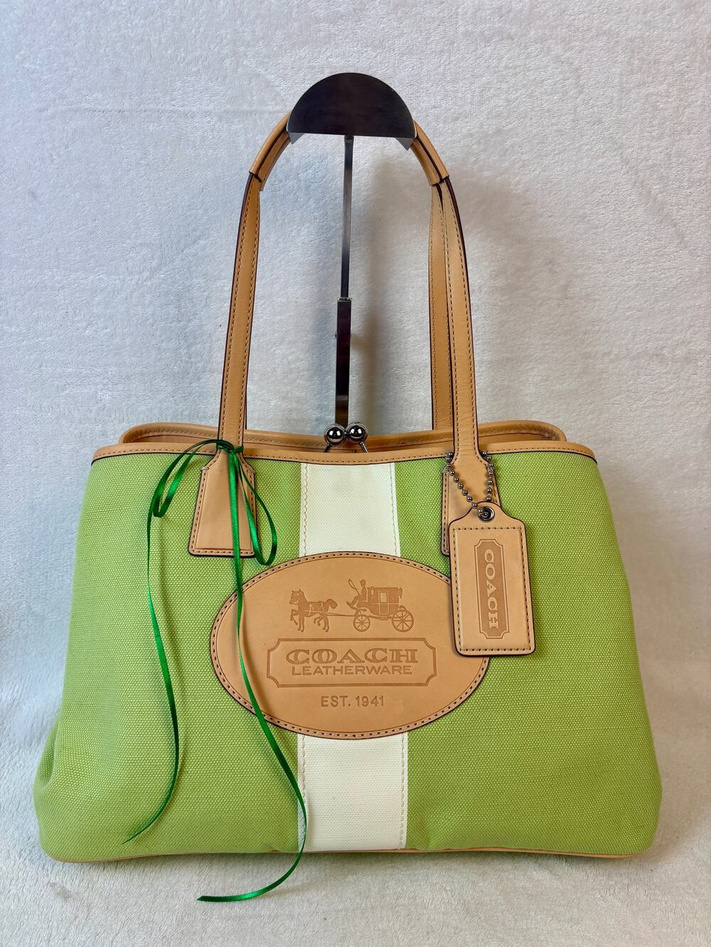 Coach Hamptons Archive 10th Anniversary Frame Kisslock XL in Apple Green Canvas